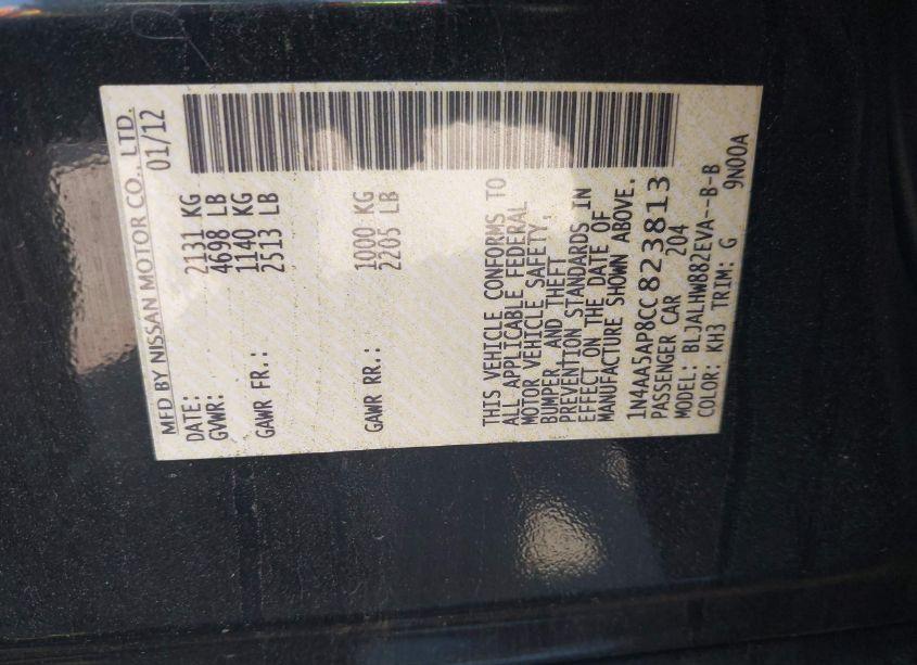 Photo 9 of 2012 Nissan Maxima 3.5 SV (VIN 1N4AA5AP8CC823813)