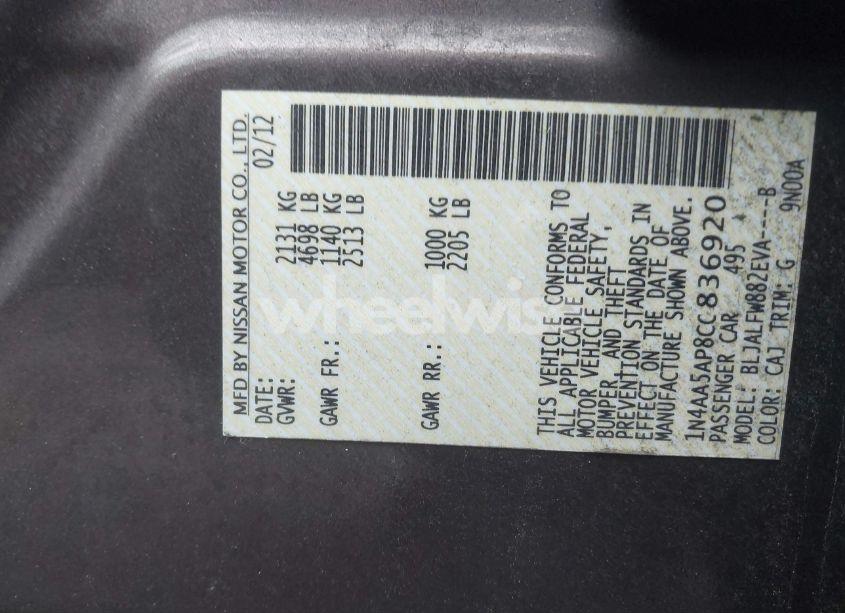 Photo 9 of 2012 Nissan Maxima 3.5 SV (VIN 1N4AA5AP8CC836920)