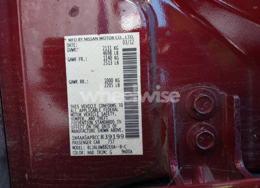 Photo 9 of 2012 Nissan Maxima 3.5 SV (VIN 1N4AA5AP8CC839199)