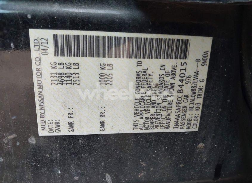 Photo 9 of 2012 Nissan Maxima 3.5 S (VIN 1N4AA5AP8CC844015)