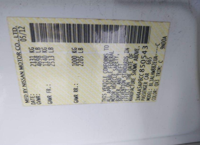 Photo 9 of 2012 Nissan Maxima 3.5 SV (VIN 1N4AA5AP8CC850543)