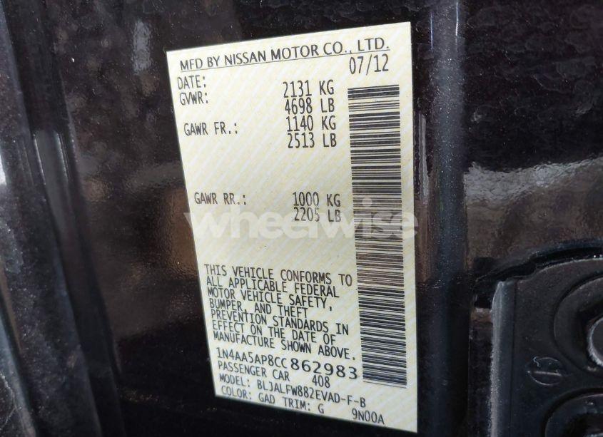 Photo 9 of 2012 Nissan Maxima 3.5 SV (VIN 1N4AA5AP8CC862983)