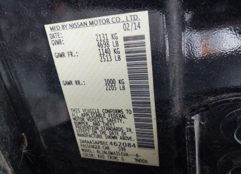 Photo 9 of 2014 Nissan Maxima 3.5 S/3.5 SV (VIN 1N4AA5AP8EC462084)