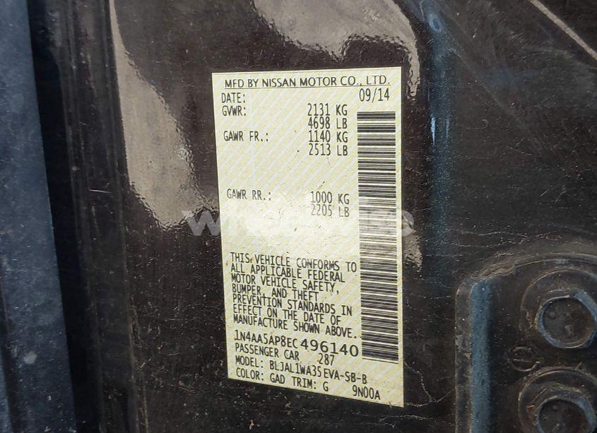 Photo 9 of 2014 Nissan Maxima 3.5 SV (VIN 1N4AA5AP8EC496140)