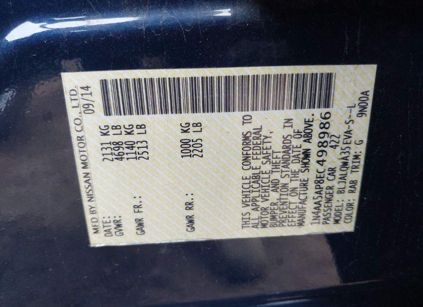 Photo 9 of 2014 Nissan Maxima 3.5 S (VIN 1N4AA5AP8EC498986)