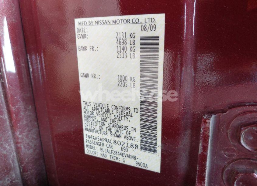 Photo 9 of 2010 Nissan Maxima 3.5 SV (VIN 1N4AA5AP9AC802188)