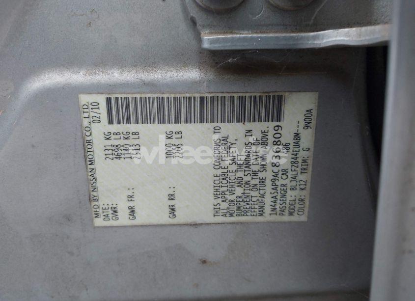 Photo 9 of 2010 Nissan Maxima 3.5 SV W/PREMIUM PKG (VIN 1N4AA5AP9AC836809)