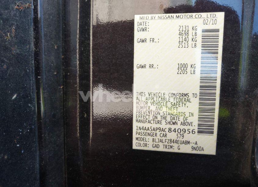 Photo 9 of 2010 Nissan Maxima 3.5 SV (VIN 1N4AA5AP9AC840956)