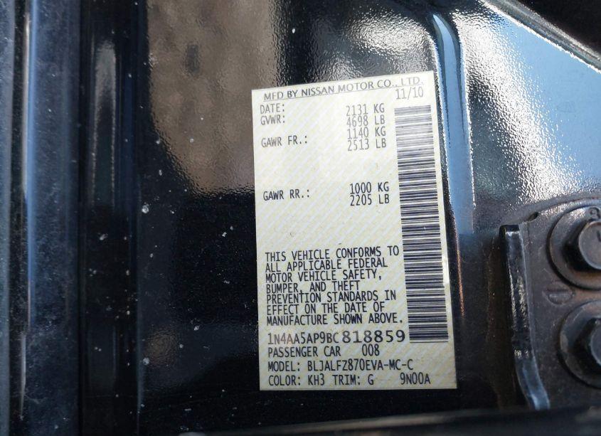 Photo 9 of 2011 Nissan Maxima 3.5 SV (VIN 1N4AA5AP9BC818859)