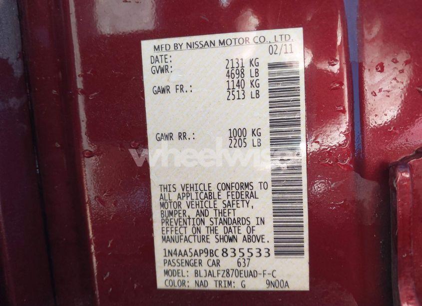 Photo 9 of 2011 Nissan Maxima 3.5 SV (VIN 1N4AA5AP9BC835533)