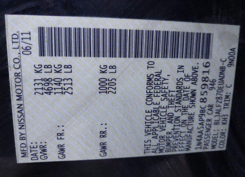 Photo 9 of 2011 Nissan Maxima 3.5 SV (VIN 1N4AA5AP9BC859816)