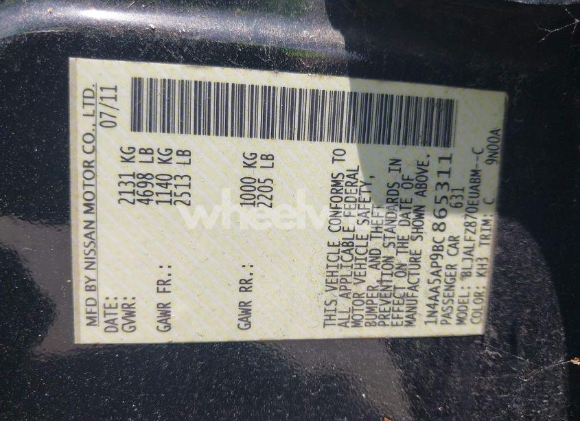 Photo 9 of 2011 Nissan Maxima 3.5 SV (VIN 1N4AA5AP9BC865311)