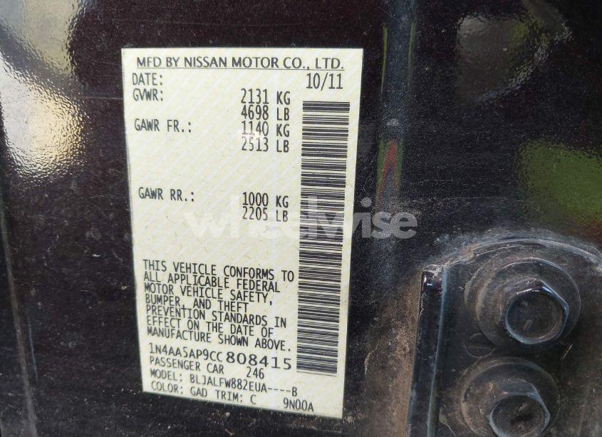 Photo 9 of 2012 Nissan Maxima 3.5 SV (VIN 1N4AA5AP9CC808415)