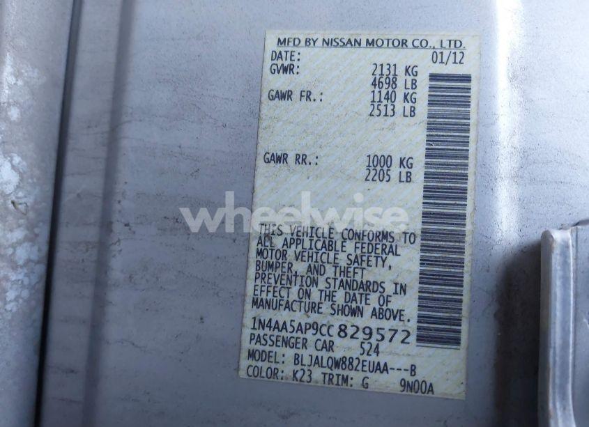 Photo 9 of 2012 Nissan Maxima 3.5 S (VIN 1N4AA5AP9CC829572)