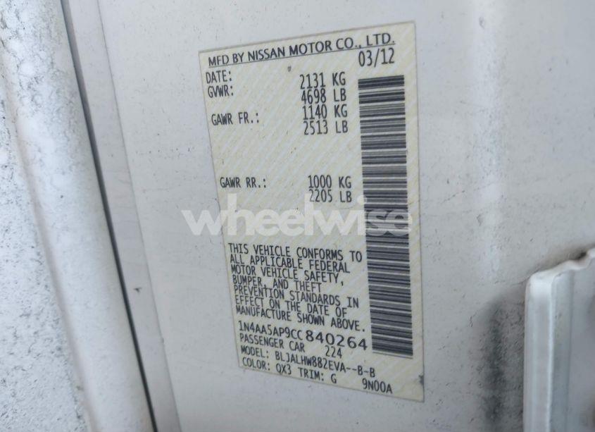 Photo 9 of 2012 Nissan Maxima 3.5 SV (VIN 1N4AA5AP9CC840264)