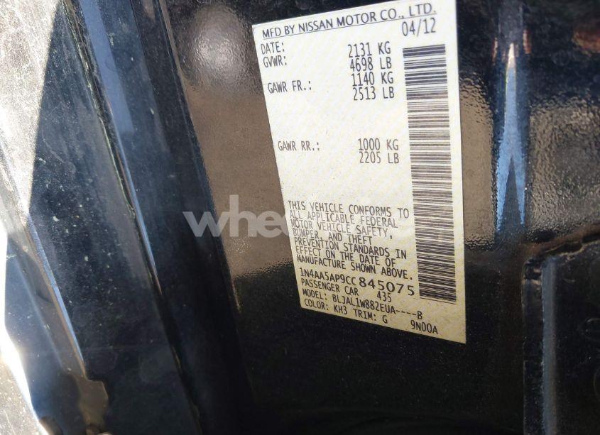 Photo 9 of 2012 Nissan Maxima 3.5 SV (VIN 1N4AA5AP9CC845075)