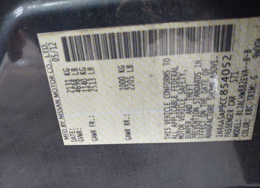 Photo 9 of 2012 Nissan Maxima 3.5 SV (VIN 1N4AA5AP9CC854052)