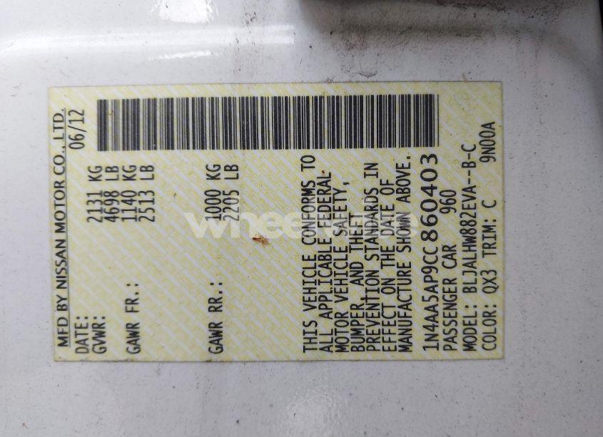 Photo 9 of 2012 Nissan Maxima 3.5 SV (VIN 1N4AA5AP9CC860403)