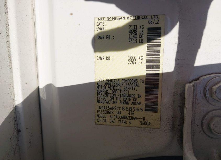 Photo 9 of 2012 Nissan Maxima 3.5 S (VIN 1N4AA5AP9CC868565)