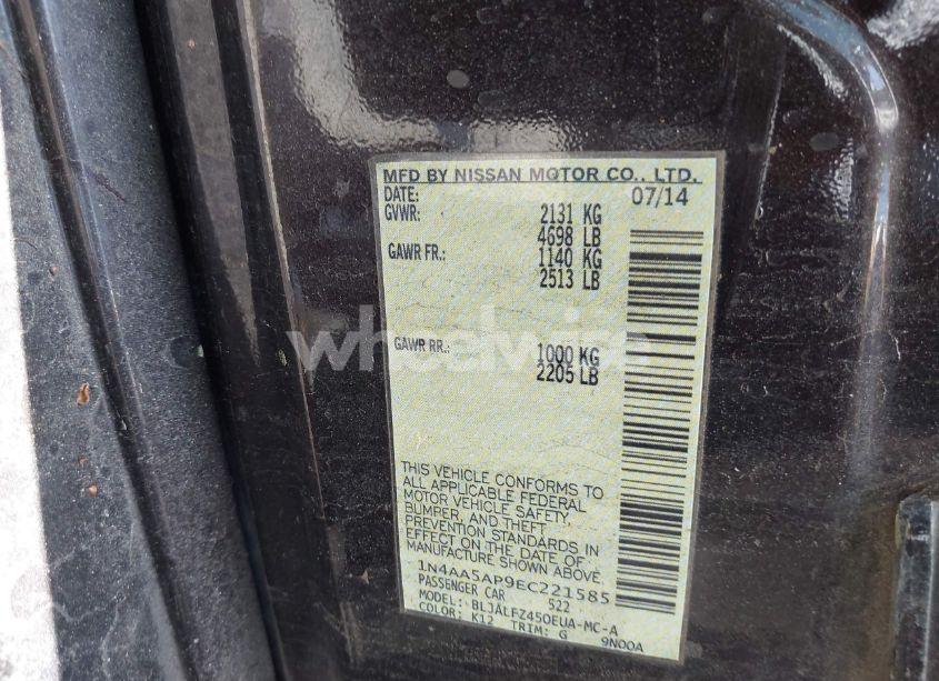 Photo 9 of 2014 Nissan Maxima 3.5 S/3.5 SV (VIN 1N4AA5AP9EC221585)