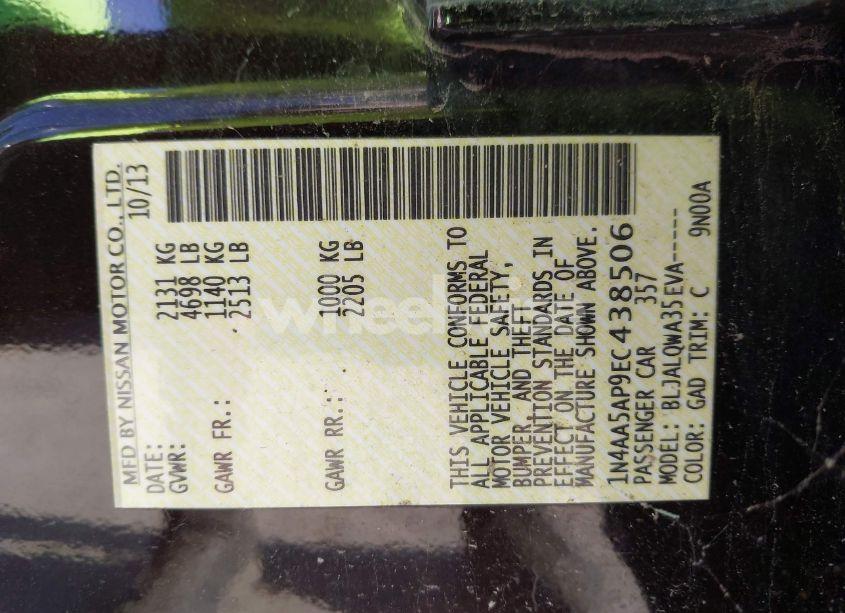 Photo 9 of 2014 Nissan Maxima 3.5 S (VIN 1N4AA5AP9EC438506)