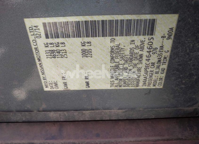 Photo 9 of 2014 Nissan Maxima 3.5 S/3.5 SV (VIN 1N4AA5AP9EC464605)