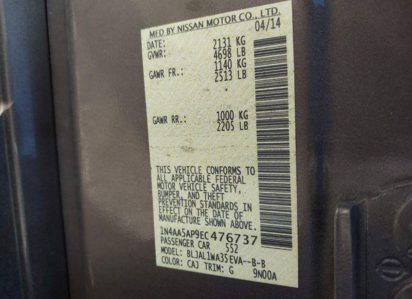 Photo 9 of 2014 Nissan Maxima 3.5 SV (VIN 1N4AA5AP9EC476737)