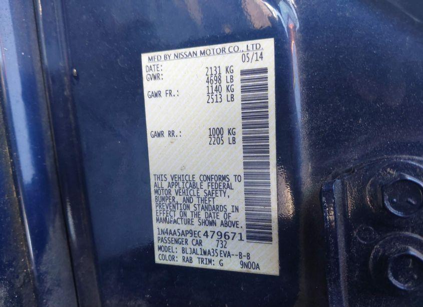 Photo 9 of 2014 Nissan Maxima 3.5 SV (VIN 1N4AA5AP9EC479671)