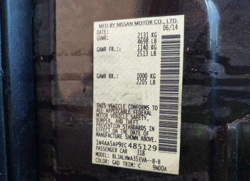 Photo 9 of 2014 Nissan Maxima 3.5 S/3.5 SV (VIN 1N4AA5AP9EC485129)