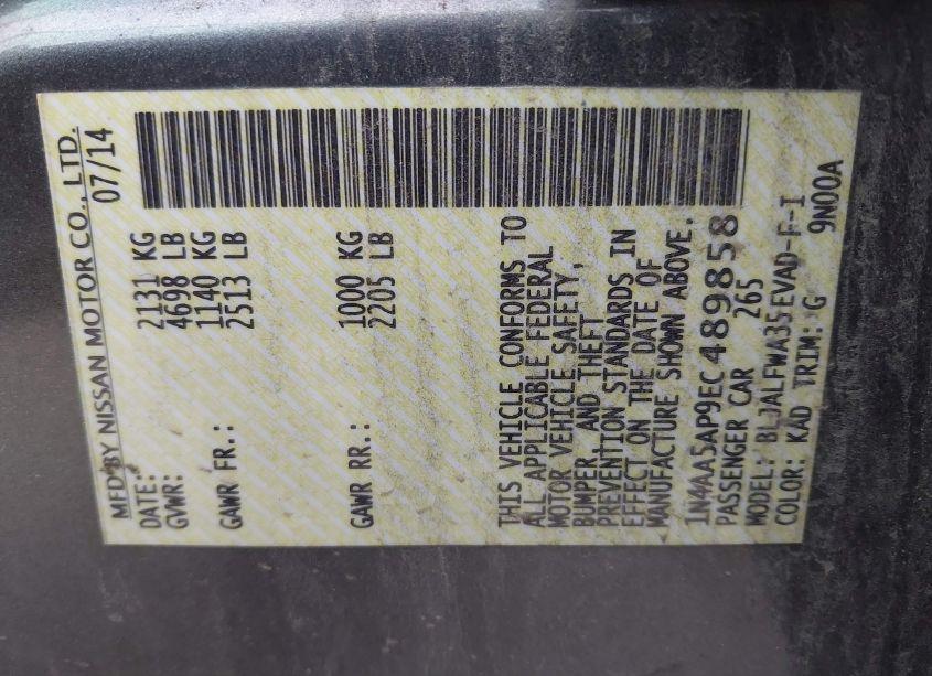 Photo 9 of 2014 Nissan Maxima 3.5 SV (VIN 1N4AA5AP9EC489858)