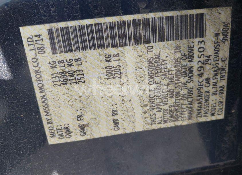 Photo 9 of 2014 Nissan Maxima 3.5 SV (VIN 1N4AA5AP9EC492503)