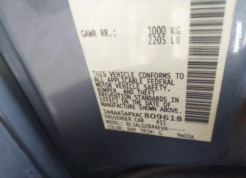 Photo 9 of 2010 Nissan Maxima 3.5 S (VIN 1N4AA5APXAC809618)