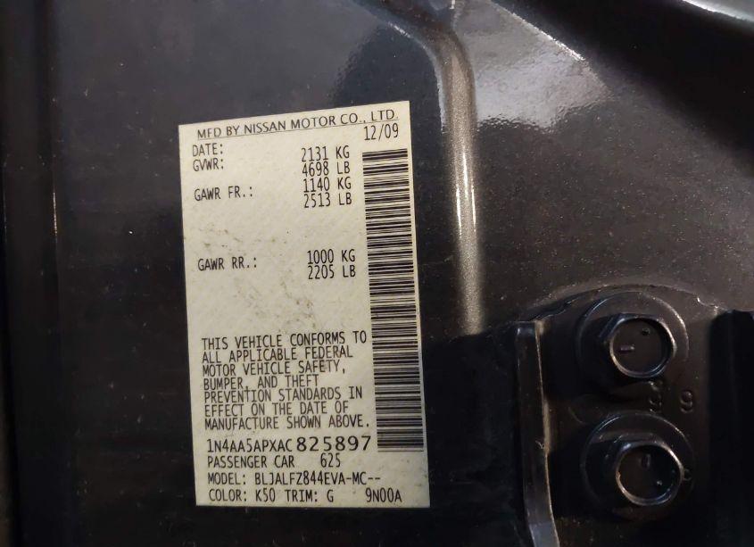 Photo 9 of 2010 Nissan Maxima 3.5 SV W/PREMIUM PKG (VIN 1N4AA5APXAC825897)