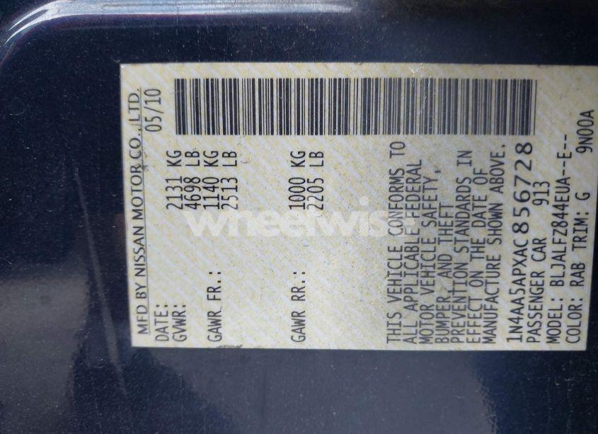 Photo 9 of 2010 Nissan Maxima 3.5 SV (VIN 1N4AA5APXAC856728)