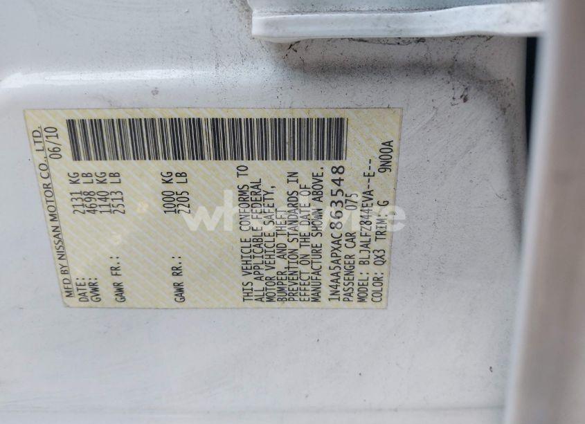 Photo 9 of 2010 Nissan Maxima 3.5 SV (VIN 1N4AA5APXAC863548)