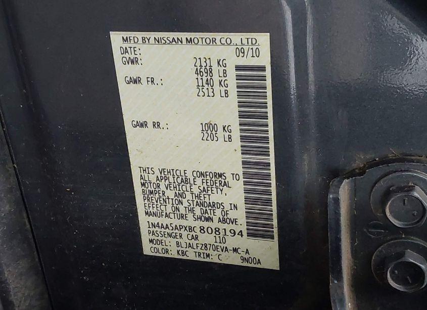 Photo 9 of 2011 Nissan Maxima 3.5 SV (VIN 1N4AA5APXBC808194)