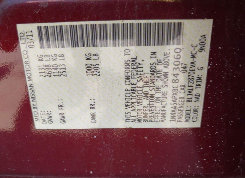 Photo 9 of 2011 Nissan Maxima 3.5 SV (VIN 1N4AA5APXBC843060)