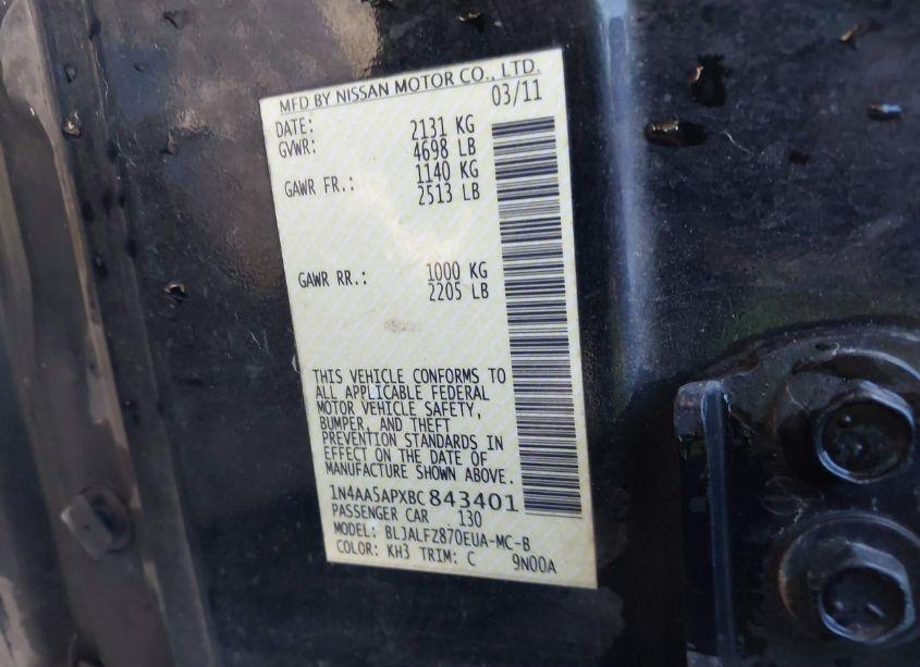 Photo 9 of 2011 Nissan Maxima 3.5 SV (VIN 1N4AA5APXBC843401)