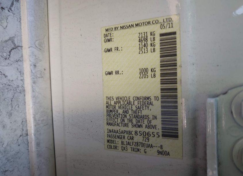 Photo 9 of 2011 Nissan Maxima 3.5 SV (VIN 1N4AA5APXBC850655)