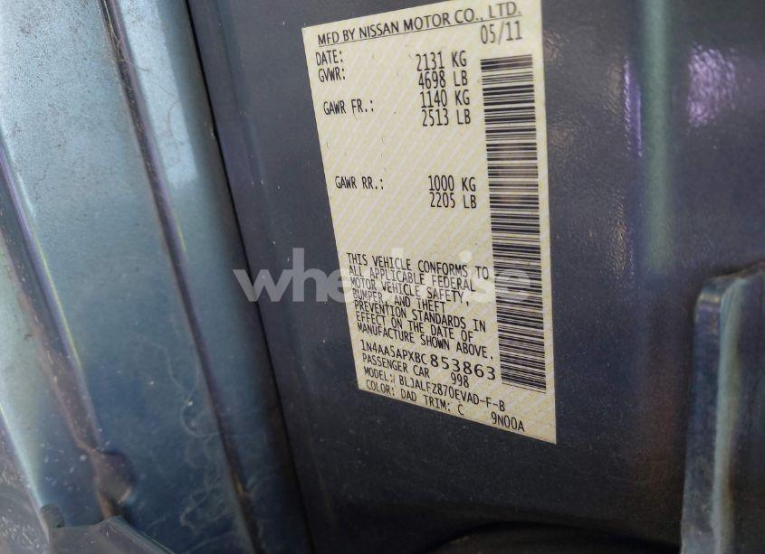 Photo 9 of 2011 Nissan Maxima 3.5 SV (VIN 1N4AA5APXBC853863)