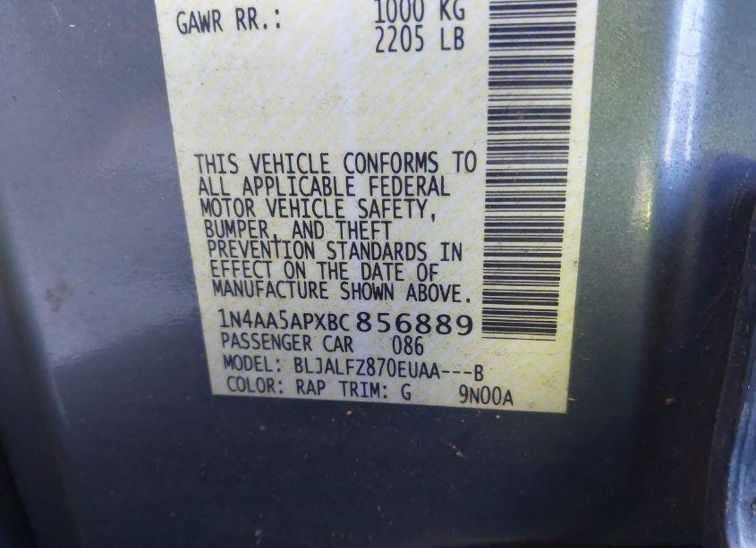 Photo 9 of 2011 Nissan Maxima 3.5 SV (VIN 1N4AA5APXBC856889)