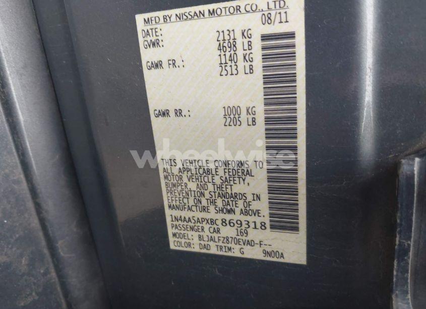 Photo 9 of 2011 Nissan Maxima 3.5 SV (VIN 1N4AA5APXBC869318)