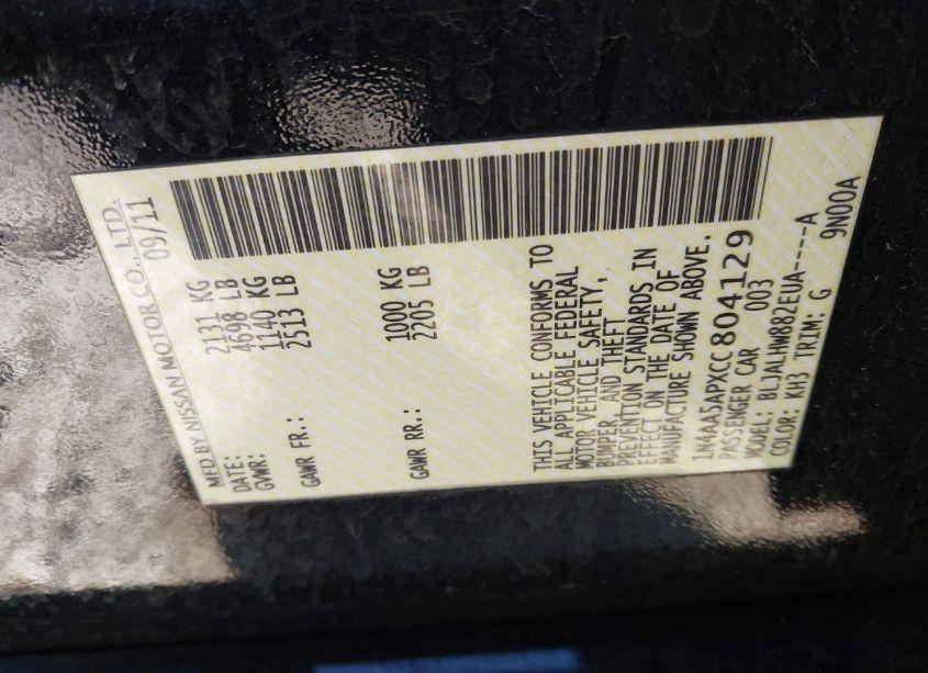 Photo 9 of 2012 Nissan Maxima 3.5 SV (VIN 1N4AA5APXCC804129)