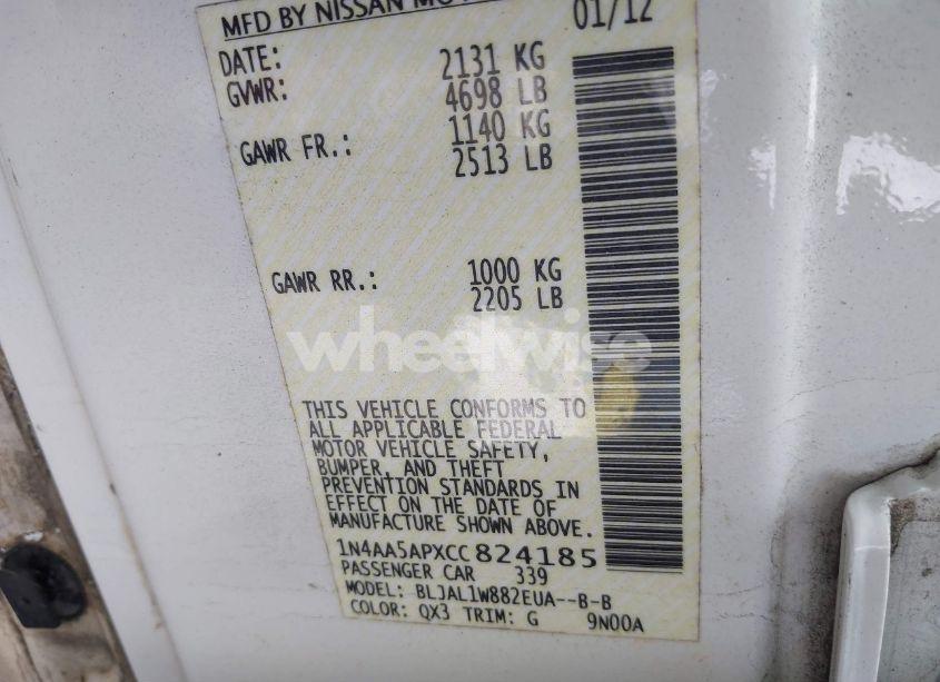 Photo 9 of 2012 Nissan Maxima 3.5 SV (VIN 1N4AA5APXCC824185)