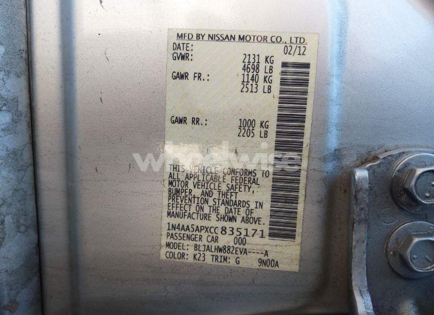 Photo 9 of 2012 Nissan Maxima 3.5 SV (VIN 1N4AA5APXCC835171)