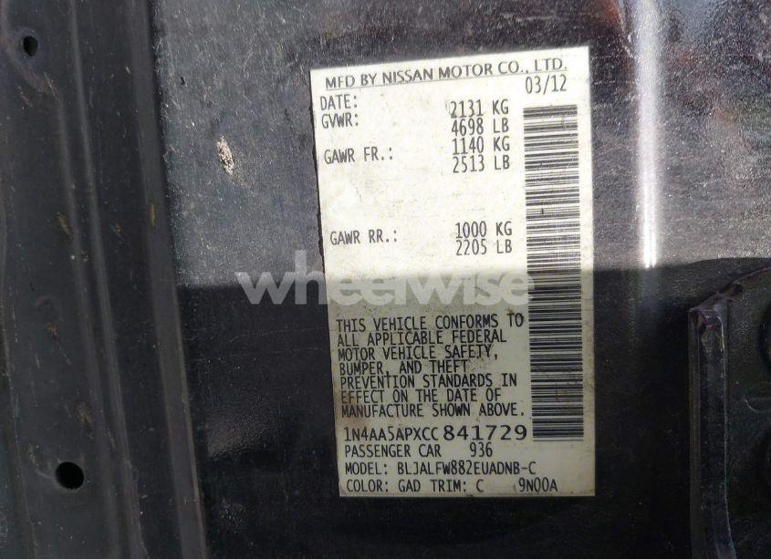 Photo 9 of 2012 Nissan Maxima 3.5 SV (VIN 1N4AA5APXCC841729)