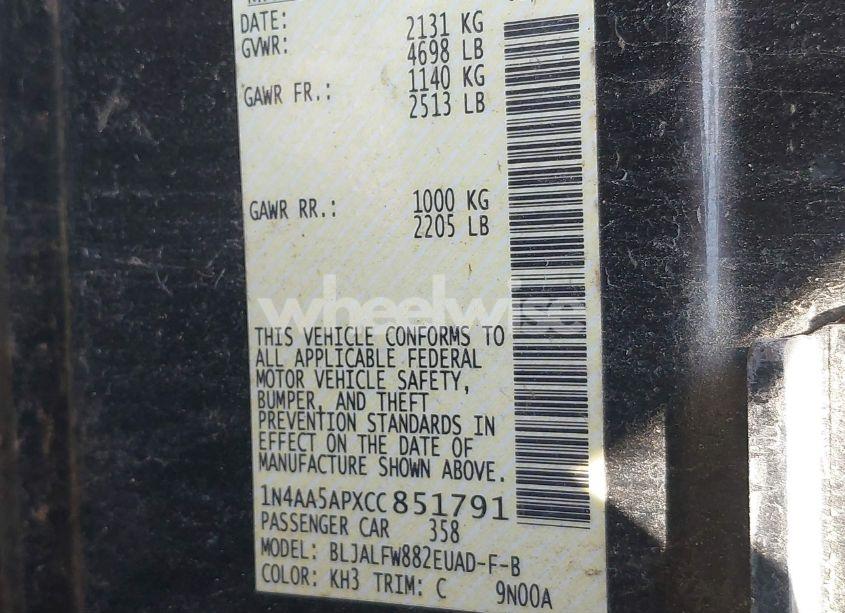 Photo 9 of 2012 Nissan Maxima 3.5 SV (VIN 1N4AA5APXCC851791)