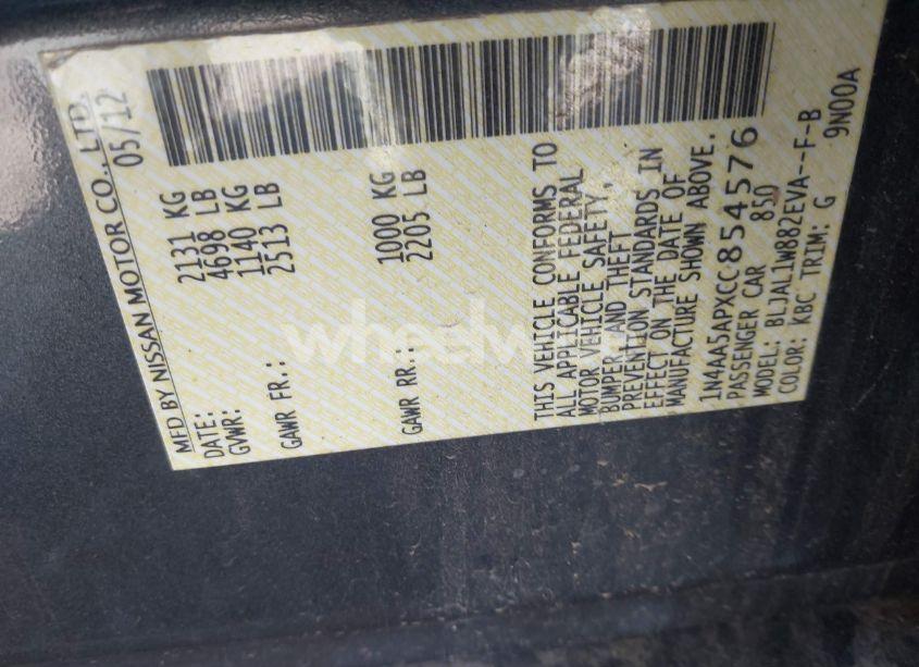 Photo 9 of 2012 Nissan Maxima 3.5 SV (VIN 1N4AA5APXCC854576)