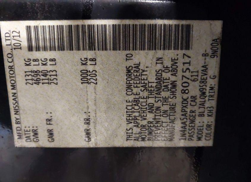 Photo 9 of 2013 Nissan Maxima 3.5 S (VIN 1N4AA5APXDC807517)