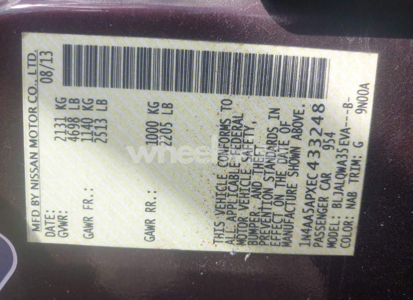 Photo 9 of 2014 Nissan Maxima 3.5 S (VIN 1N4AA5APXEC433248)